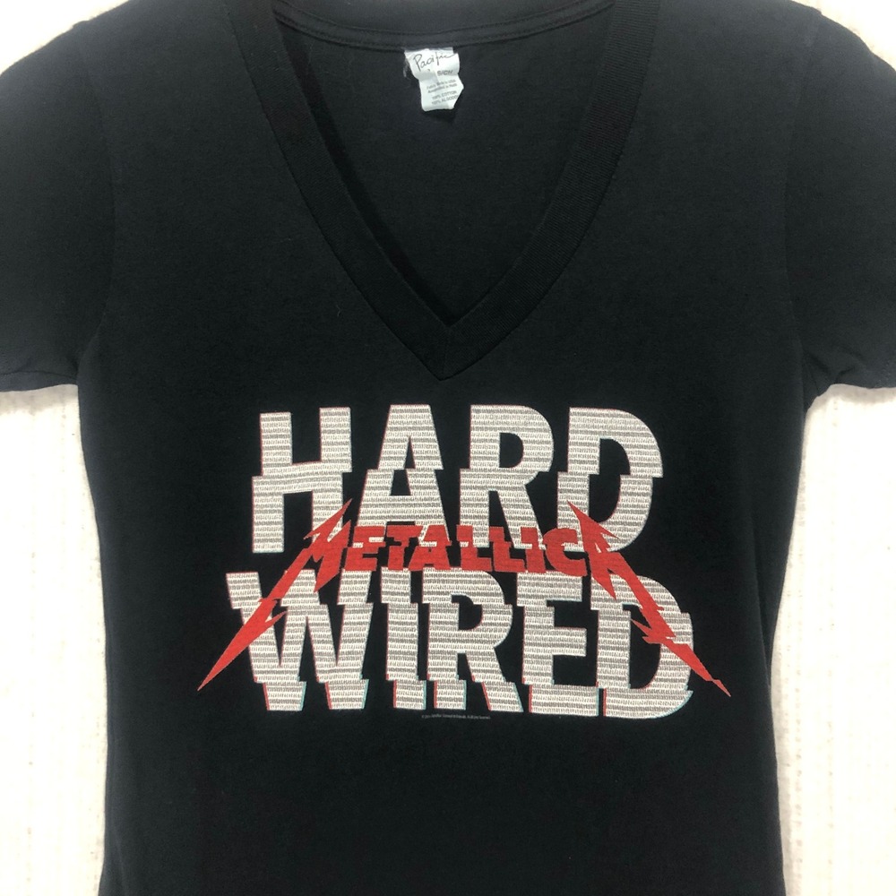 Metallica Hardwired Band T-Shirt Womens Small Black V-Neck Graphic Tee Pacific